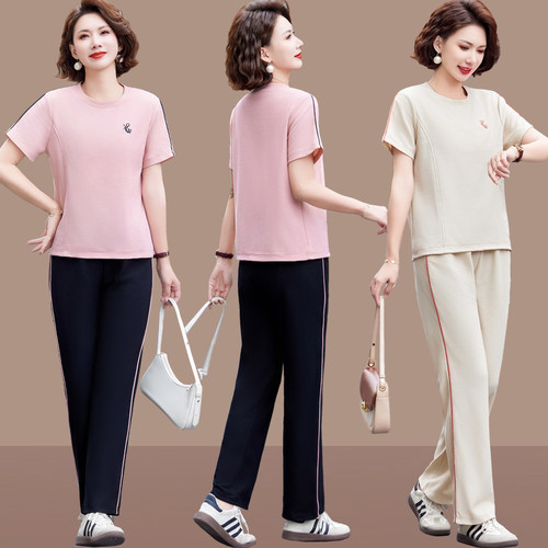 妈妈夏装运动套装短袖新款两件套