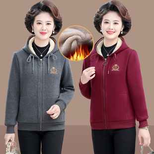 中老年女装秋冬款外套加绒加厚冬季新款妈妈卫衣冬装上衣40岁外衣