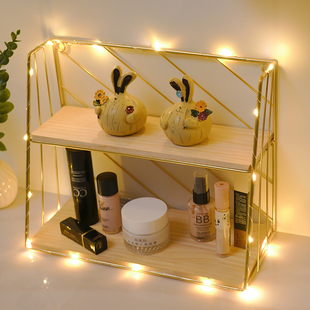 北欧简约卫浴室铁艺墙上置物架房间卧室桌面双层化妆品收纳架创意