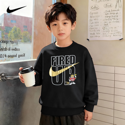 长袖加厚Nike耐克童装男童卫衣儿童冬秋款2025新款纯棉休闲帅气潮