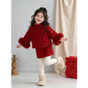 拜年服女童新年服装套装红色喜庆上衣外套2026新款超好看洋气冬装