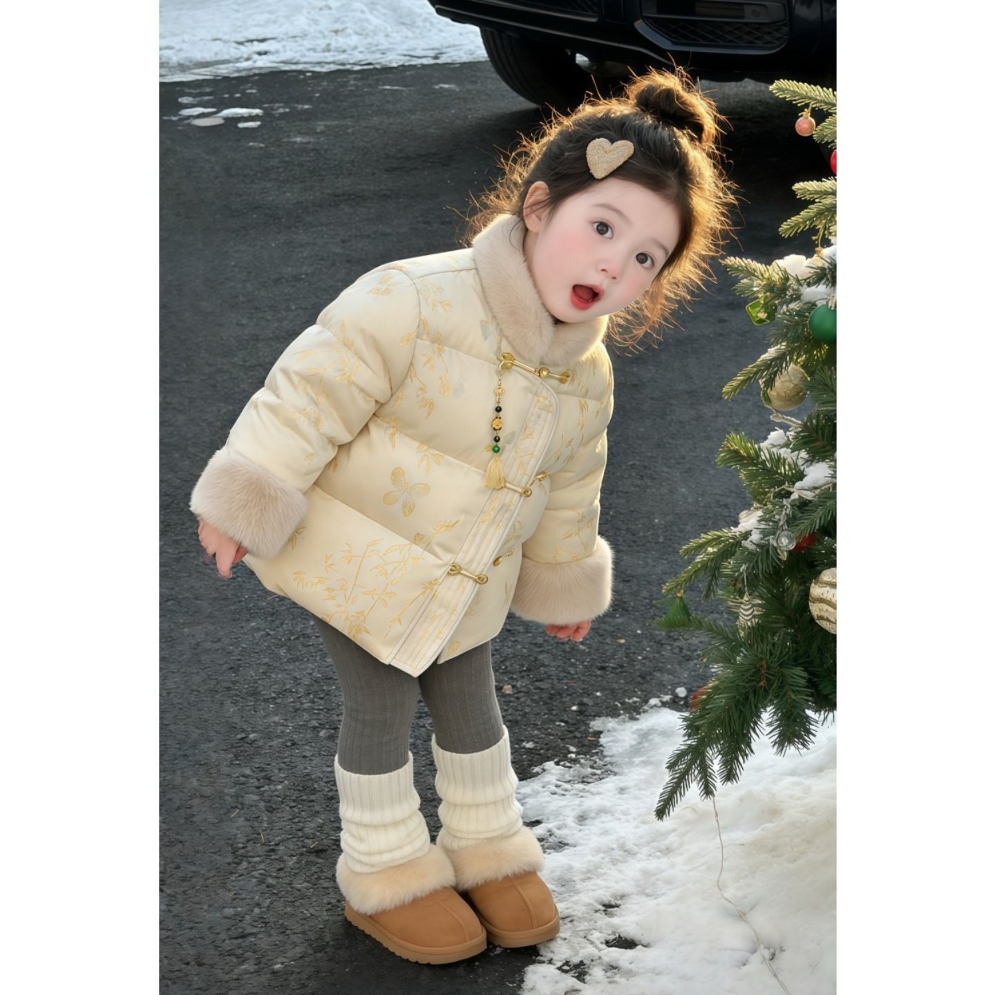 现货女童新中式棉服超好看2026春装新款宝宝米色国风夹棉外套上衣