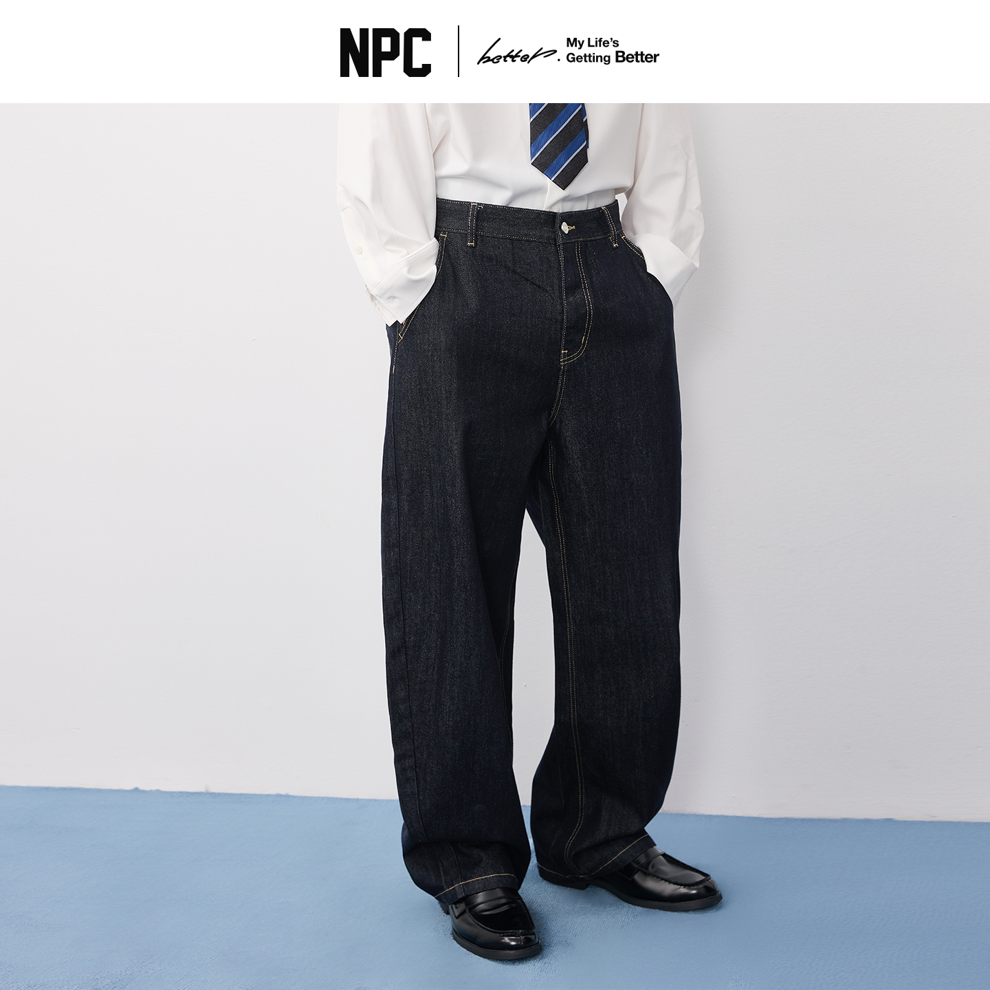 NPC潮牌【原牛】牛仔裤复古单宁vintage弯刀裤百搭中腰男NP57DT60