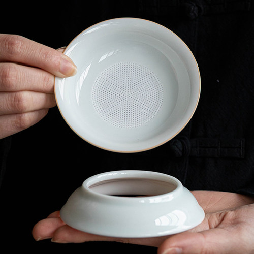 薄胎影青茶漏薄胎紫金线全瓷一体
