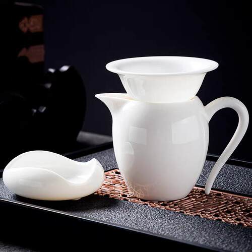 羊脂玉瓷大号防烫茶漏一体公道杯