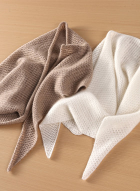 秋冬新款100%山羊绒三角围巾保暖防寒护颈围脖百搭时尚针织围巾