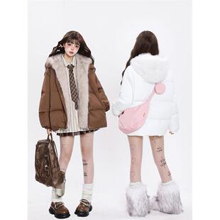 90白鸭绒连帽毛领超好看羽绒服女冬季中款高级感加厚保暖棉服外套