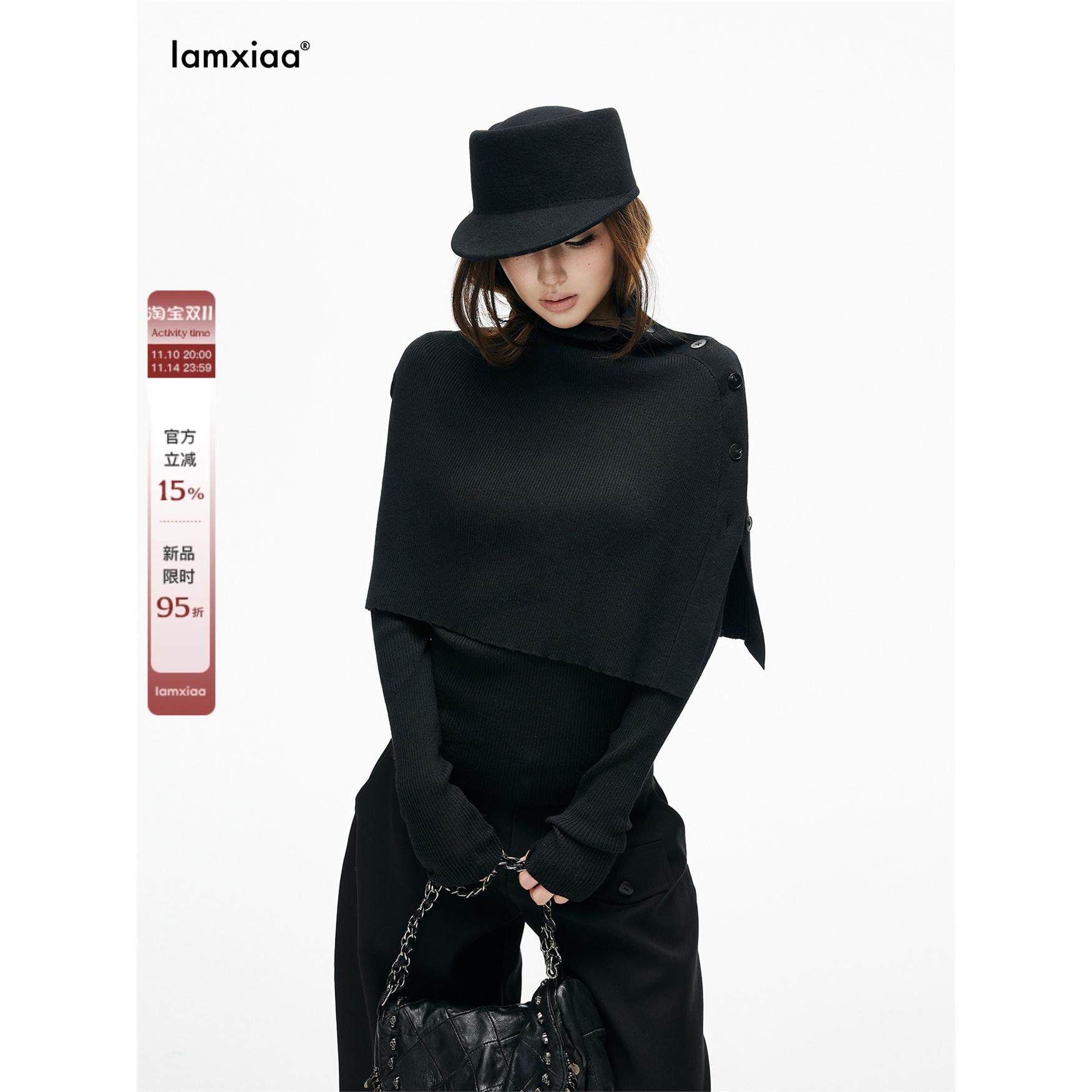 iamxiaa*【限时95折+双十一折扣11/10 20:00】黑色斗篷毛衣真两件