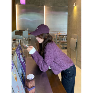 切糕自制小个子秋冬新款上衣女慵懒好看粉色宽松毛衫紫色毛衣