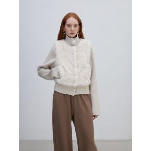 1Mirro2025新款 法式 针织拼毛短款 大衣外套女气质保暖环保皮草 冬季