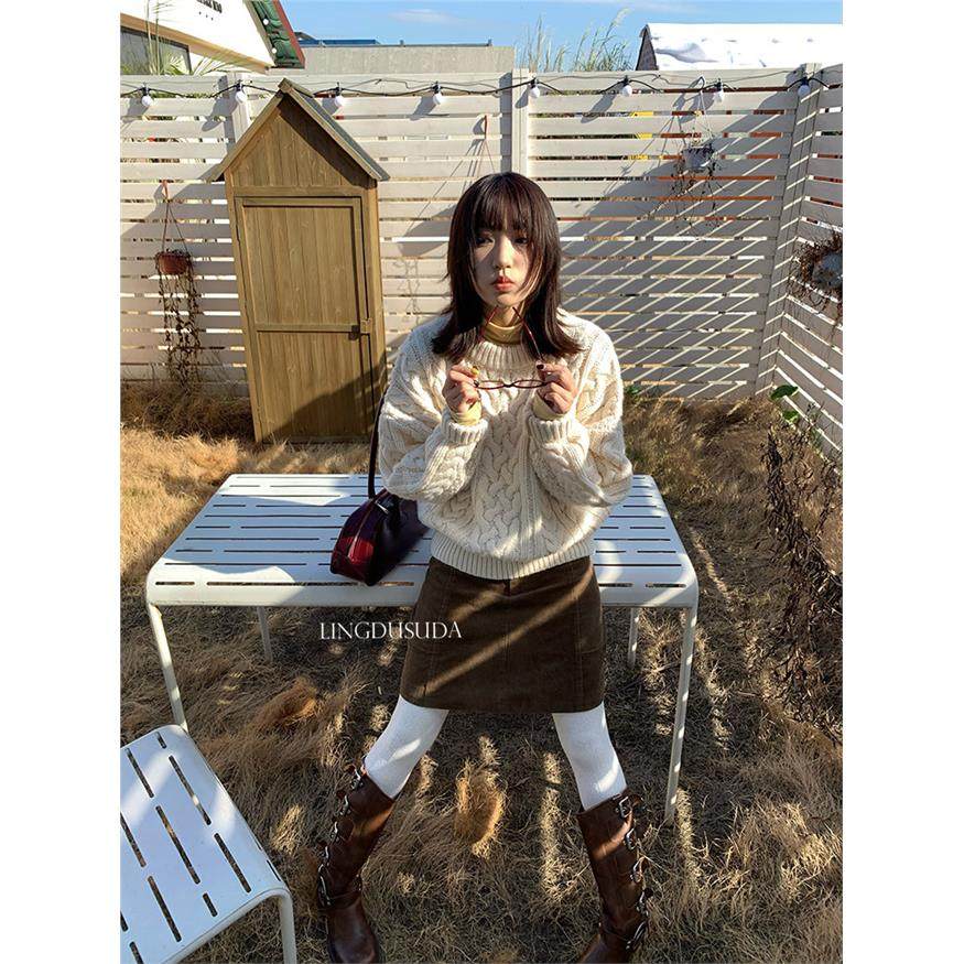 零度苏打 秋冬ins同款八奶家休闲麻花长袖针织衫宽松套头毛衣女