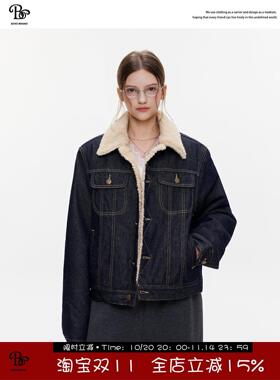 BZXO高级感牛仔羊羔毛外套女冬季新款加绒加厚宽松显瘦夹克上衣服