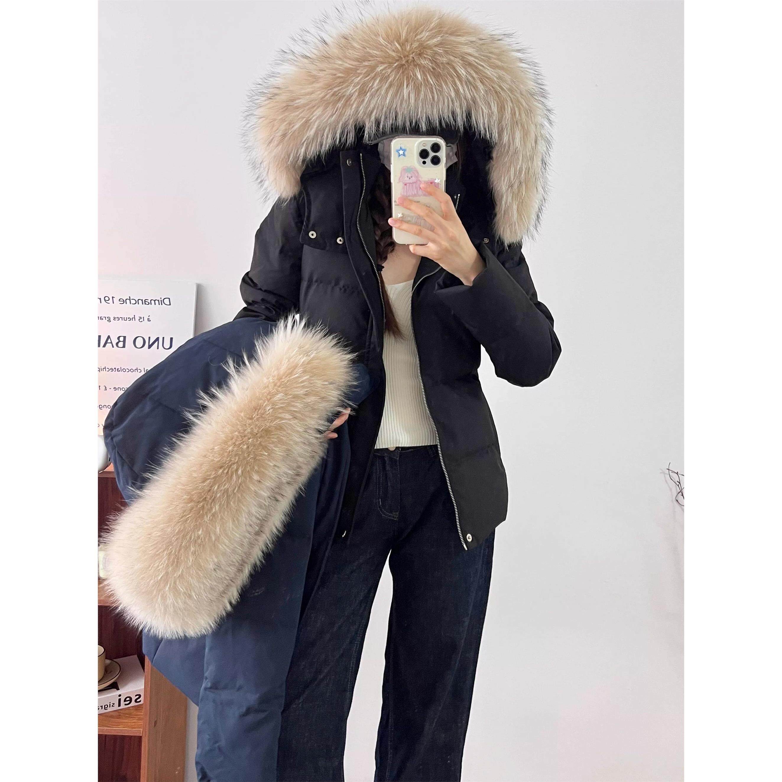 轻奢貉子大毛领收腰版羽绒服女短款2025新款秋冬加厚修身保暖外套