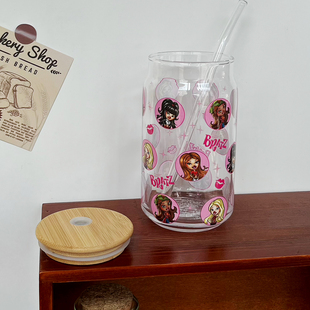 街头美少女摇滚公主水杯玻璃杯吸管杯时装洋娃娃Bratz周边 500ml