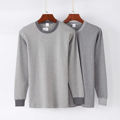 森鹅内衣纯棉条纹男士中老年秋衣