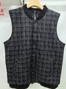 银州羊男士纯羊毛马甲螺纹领宽松休闲爸爸坎肩秋冬加厚25821