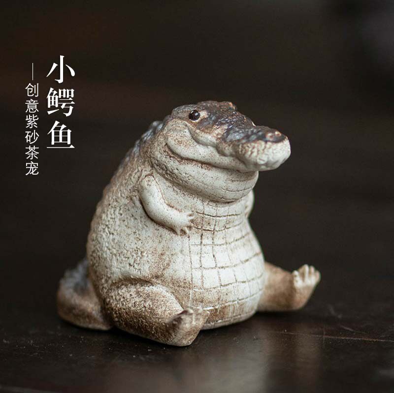 紫砂鳄鱼茶宠 呆萌可爱小鳄鱼宝宝 金融大鳄茶玩手工雕塑盖置摆件