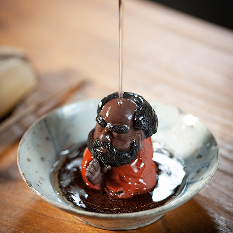 宜兴紫砂茶宠 达摩佛人纯手工雕塑大小号禅意摆件 茶道 奉养香插