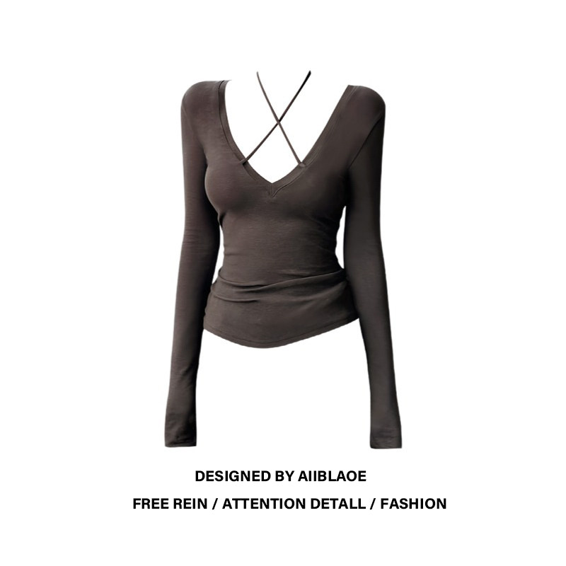 大码辣妹风V领挂脖长袖T恤女秋冬胖mm韩系修身气质内搭打底衫上衣,女装/女士精品,大码内搭,淘宝优惠券,粉丝福利购,淘宝优惠卷