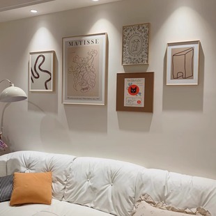 法式奶油风客厅组合挂画ins风沙发背景墙装饰画抽象艺术线条壁画