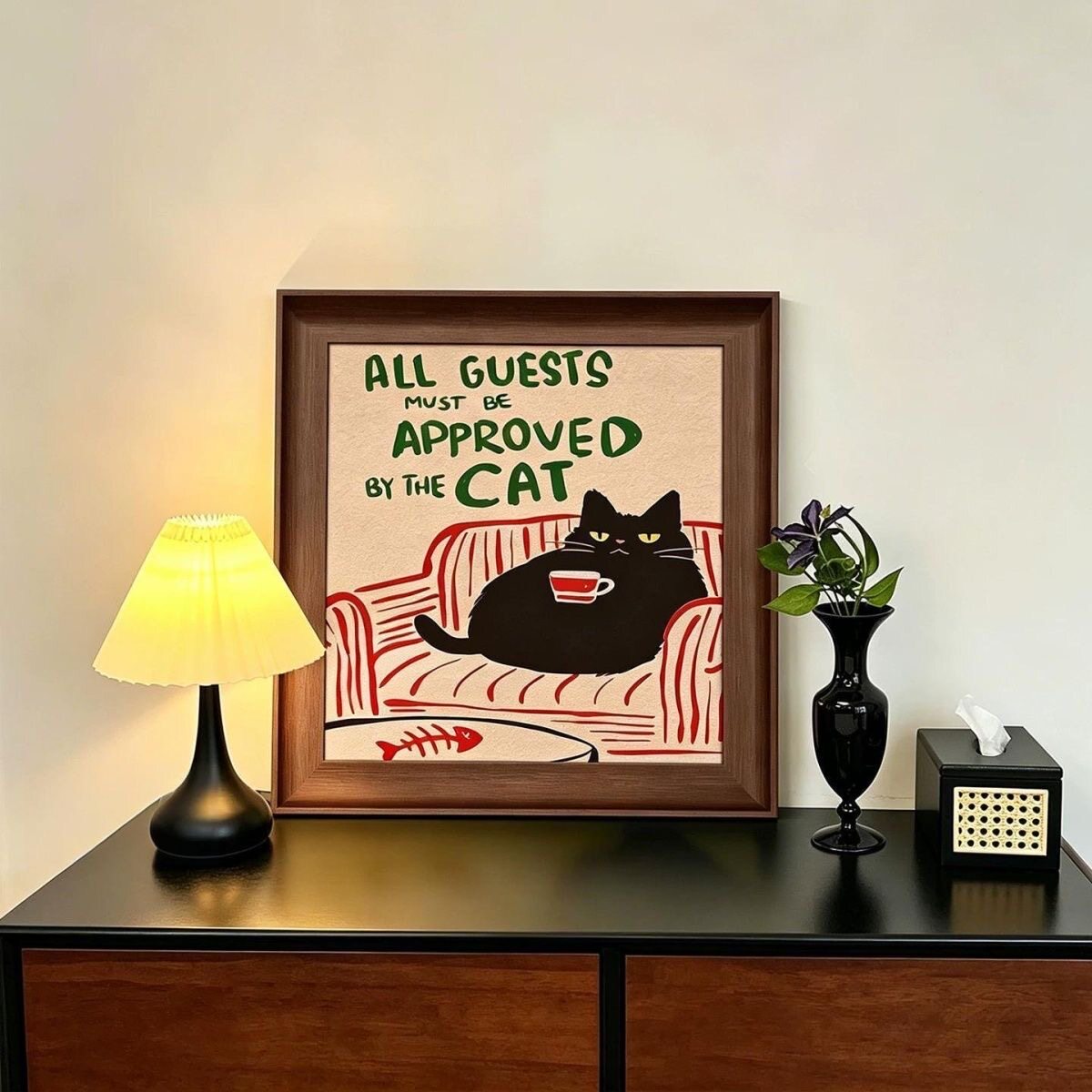 慵懒的猫中古风趣味动物挂画小众艺术玄关卧室装饰画客厅斗柜摆画
