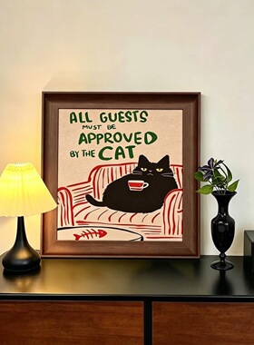 慵懒的猫中古风趣味动物挂画小众艺术玄关卧室装饰画客厅斗柜摆画