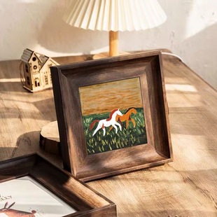 中古风客厅常玉小马复古桌面摆台装饰画法式餐厅卧室玄关抽象挂画