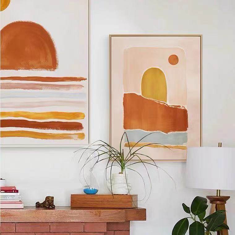 侘寂风暖色复古装饰画北欧风客厅抽象画艺术壁画沙发背景莫兰迪色