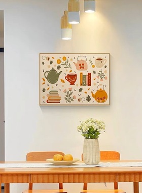 奶油风餐厅装饰画现代简约原木风客厅挂画小众日式ins风卧室摆画