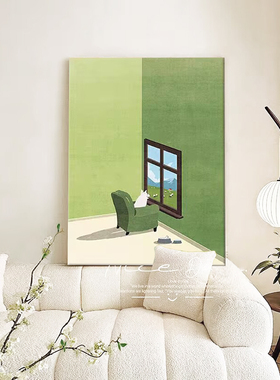 绿色治愈系客厅挂画小清新感油画玄关画装饰画卧室床头画实木背板