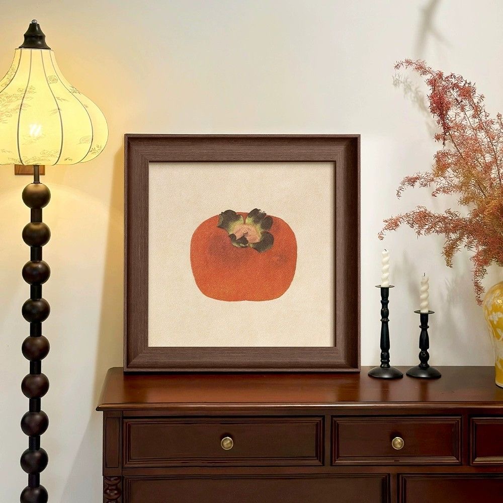 柿柿如意中古风好寓意高级感装饰画客厅卧室餐厅斗柜摆画复古挂画