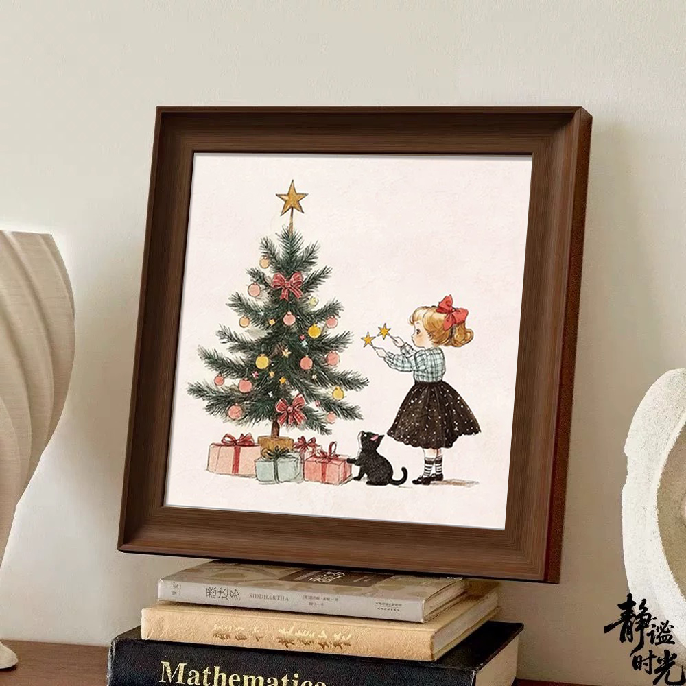 挂画摆台画复古风圣诞树