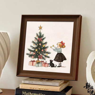 挂画摆台画复古风圣诞树