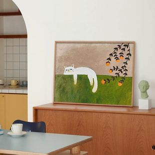 中古风卧室床头装饰画美拉德民宿挂画餐边柜复古艺术横版壁画摆画