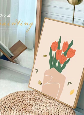 猫咪花朵小清新北欧装饰画带框小众艺术抽象ins风挂画有框摆台画