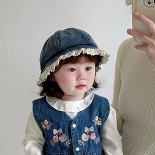 宝宝渔夫帽春秋韩版洋气公主花边牛仔遮阳帽女童穿搭时尚婴儿帽子