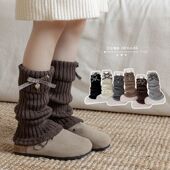 女童袜套秋季 保暖小腿腿套 复古格子蝴蝶结堆堆袜儿童毛线针织冬季