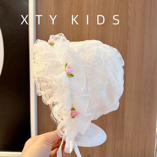 韩版宝宝遮阳帽公主蕾丝花边女婴幼儿可爱护耳帽夏季薄款网纱胎帽
