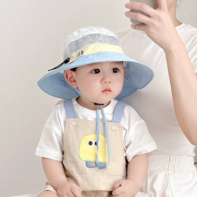 儿童速干帽子夏季薄款透气网眼大帽檐渔夫帽男女宝宝遮阳防晒盆帽图片