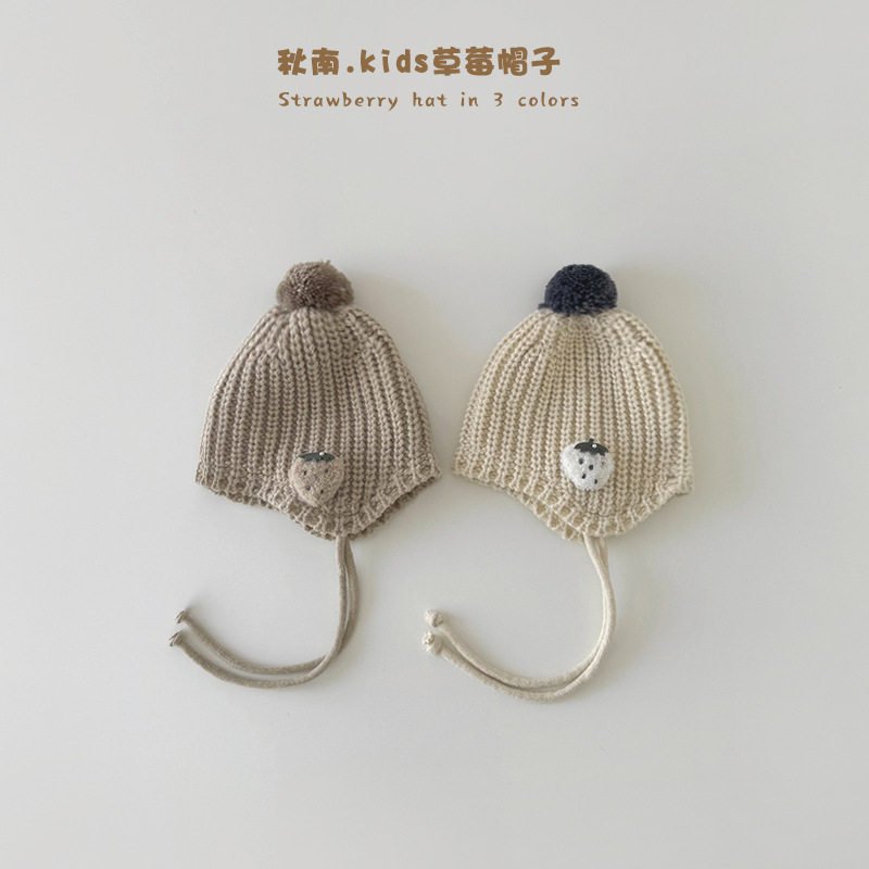 韩国儿童帽子秋冬新款ins草莓针织帽男童女童宝宝保暖毛线帽