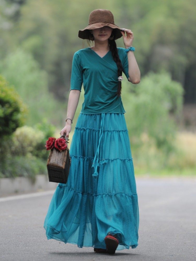 【绿香】素心自制纯色长裙春夏 a字系带超大摆显瘦跳舞半身裙包邮,女装/女士精品,半身裙,淘宝优惠券,粉丝福利购,淘宝优惠卷