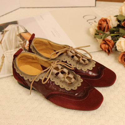 2681花藤萝蔓 羊皮方头休闲无鞋舌低跟花边浅口真皮女鞋女单鞋