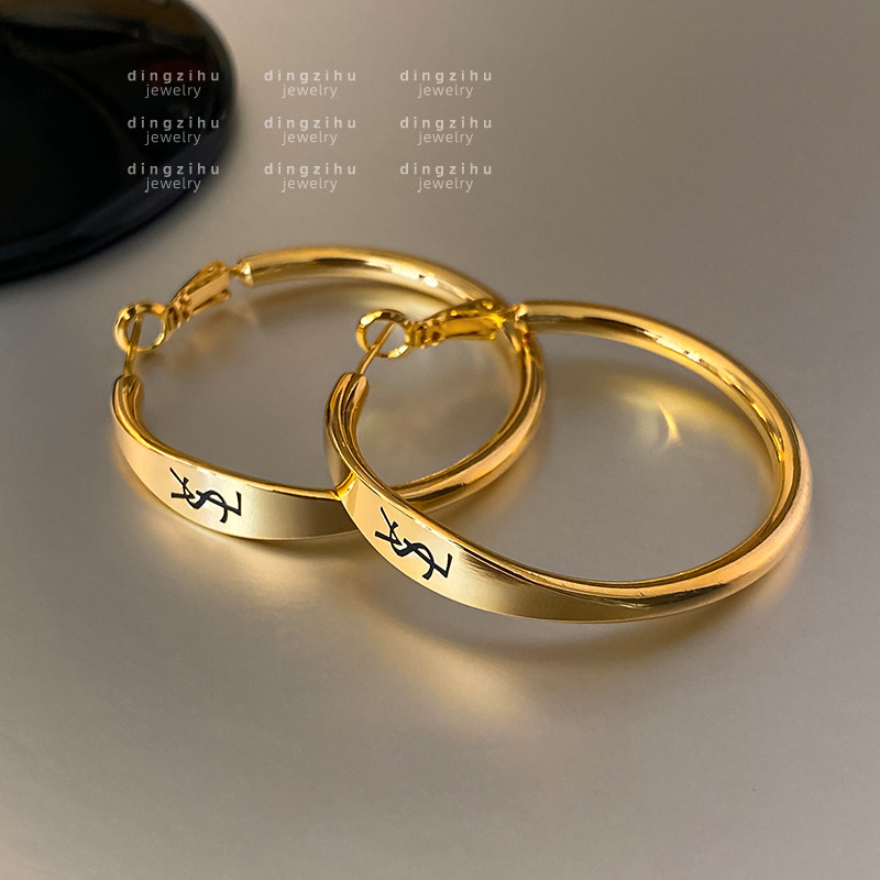 thumbnail for Gold letter large hoop earrings for women, European and American retro temperament, high-end sense earrings, exaggerated atmospheric design earrings
