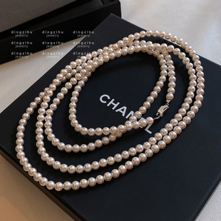 许我耀眼赵露思许妍同款 颈链双层叠戴毛衣链 珍珠项链女高级感长款