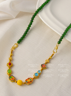 祖母绿圆珠葫芦项链轻奢高级感可拆卸一款多带手链新中式国风颈链