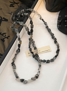 天然石串珠拼接项链轻奢高级感小众设计颈链2024新款黑白锁骨链女