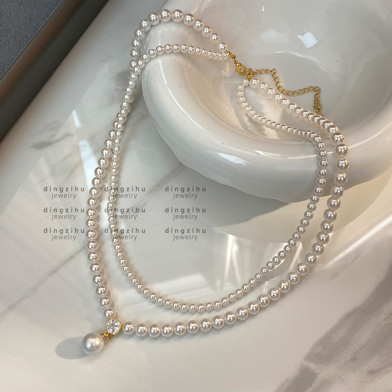 澳白S家正圆珍珠项链女高级感轻奢气质双层叠戴毛衣链锁骨链颈链