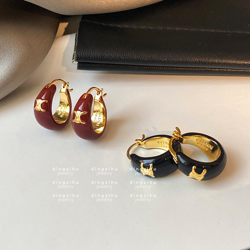 安可拉红凯旋门珐琅滴釉耳环