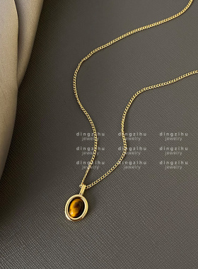 单颗天然虎眼石项链气质百搭款