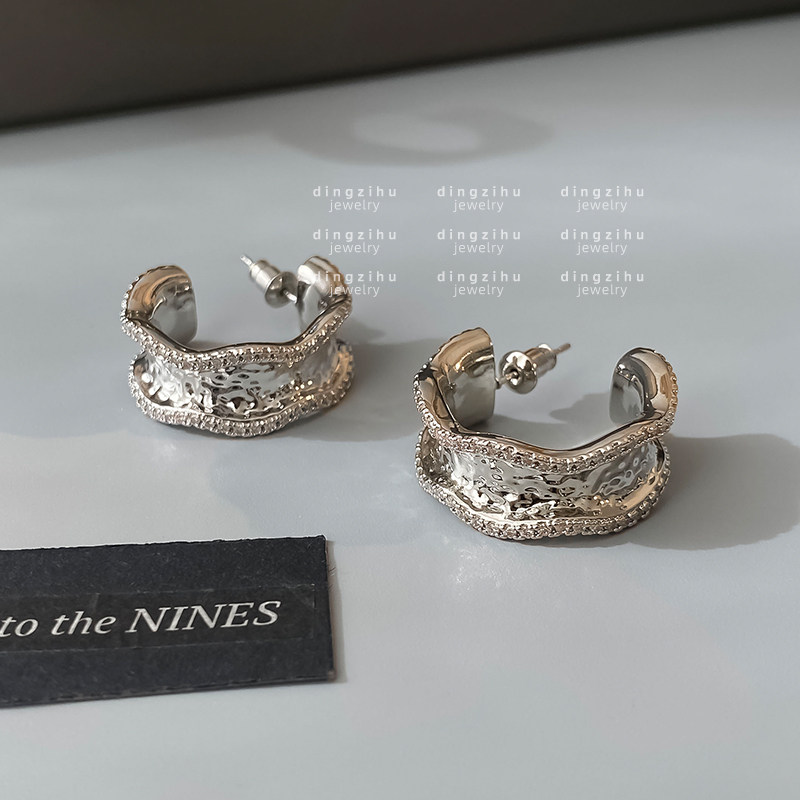 不规则银色冷淡风耳环女轻奢独特气质高级感C型耳圈欧美金属耳饰